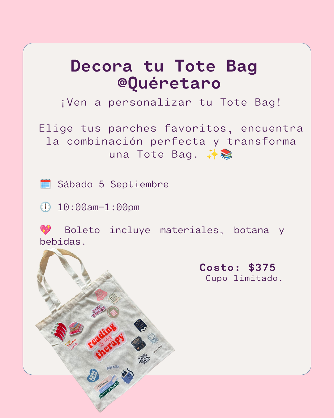 Decora tu Tote Bag @QUÉRETARO (Taller Germina) - Sábado 5 Septiembre